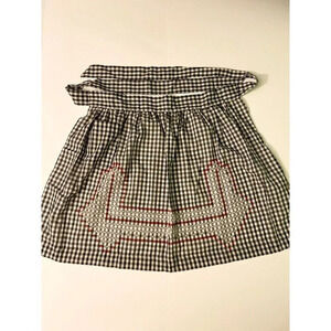 Vintage Black White  and Red Checkered Half Apron One Pocket Tie Back